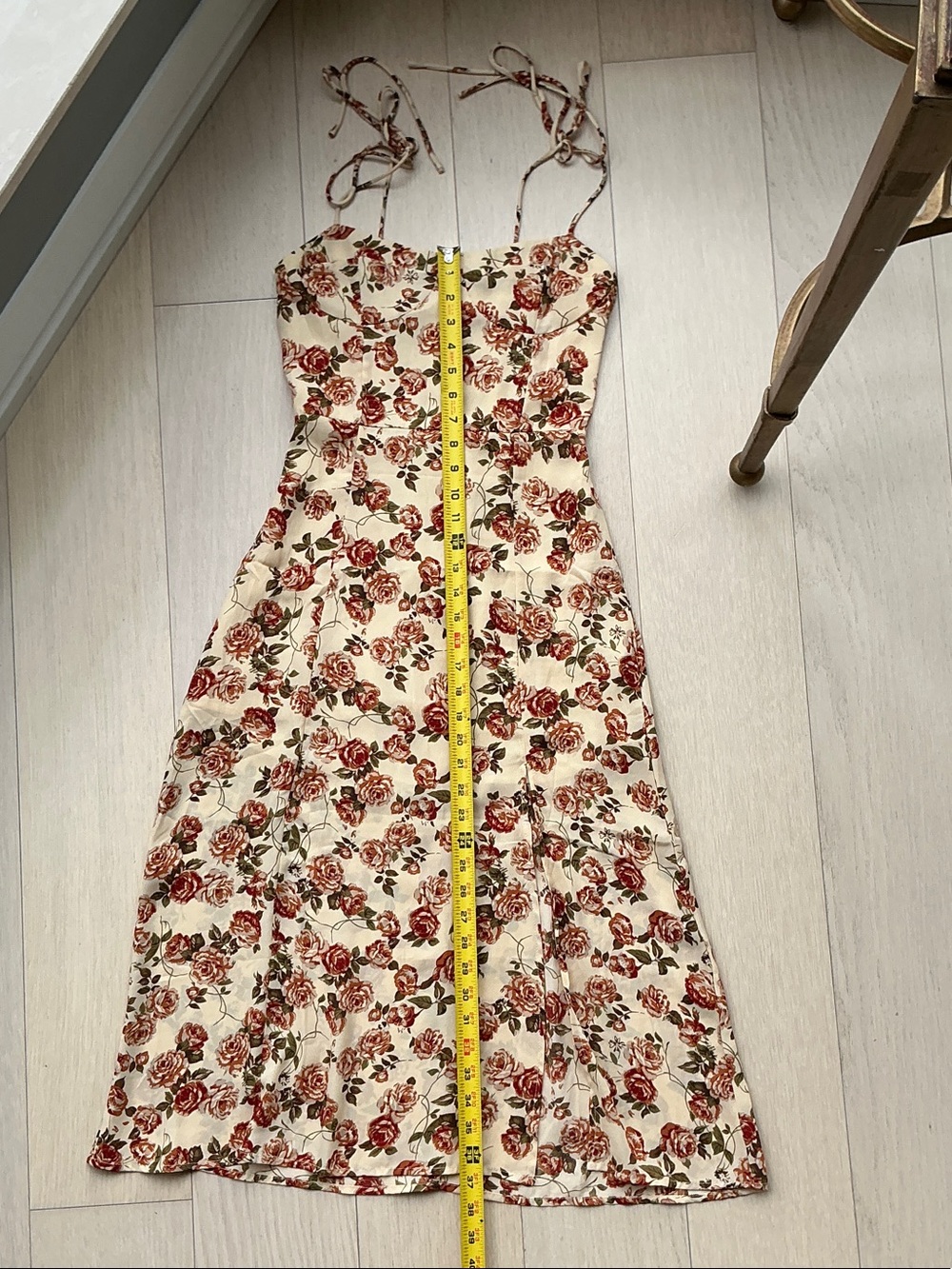 Sleeveless Floral Midi Dress in Cream and Red